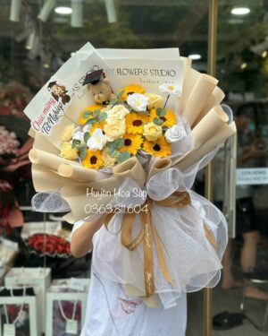 Sunflower Soap Bouquet with Bear